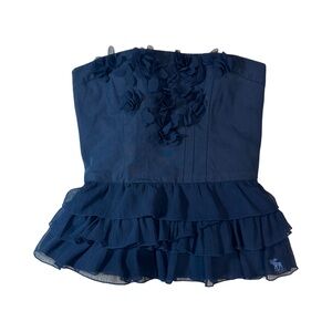 Abercrombie & Fitch Deep Blue Floral Ruffle Blouse